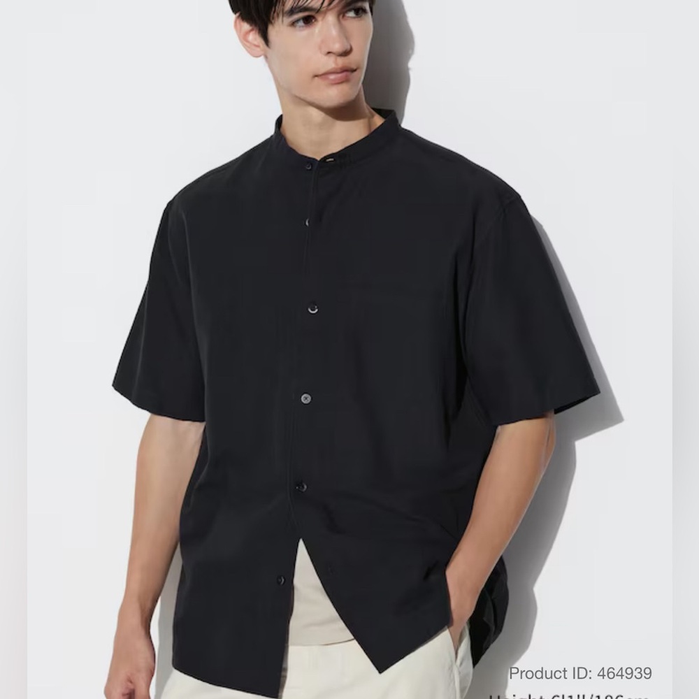 Uniqlo Men’s Collarless Button Down Linen Navy Shirt M